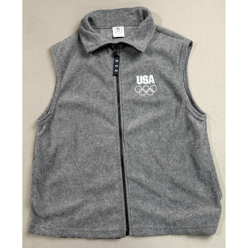 USA Olympics Vest Gray Fleece Sleeveless Full Zip Medium‎ Womens